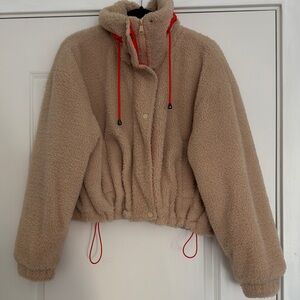 BP Cozy Tan Sherpa Jacket with Orange Accents